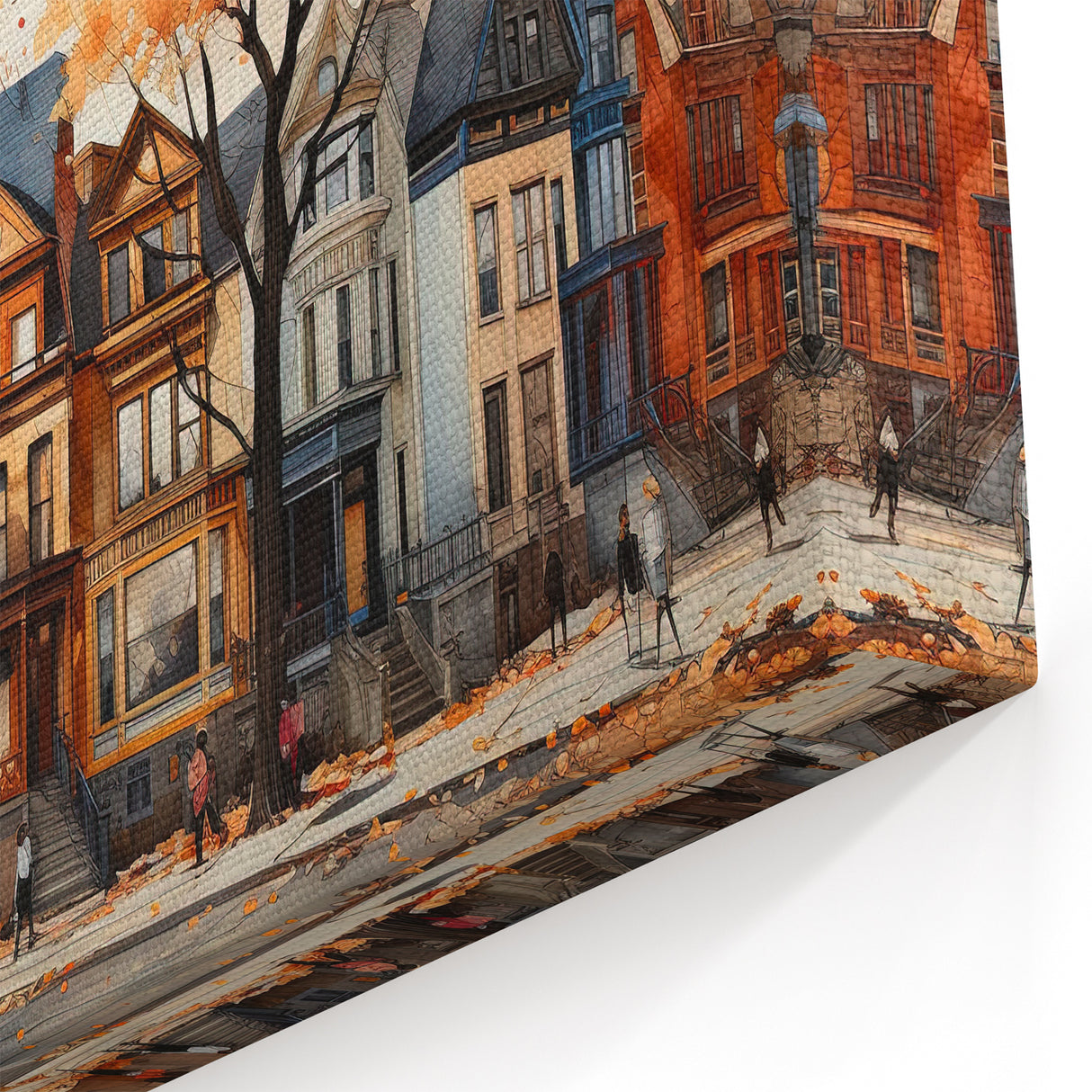 Urban Autumn Street Wall Art - Victorian Houses Canvas Print