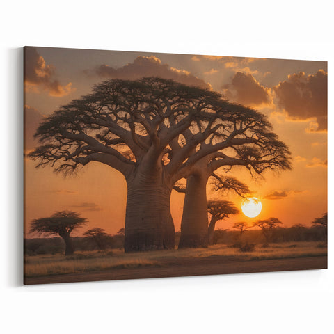 Baobab Sunset Tree Wall Art - Majestic Landscape Canvas Prints - Nature Decor