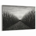 Rural Landscape Canvas - Moody Cornfield Scene in Black and White