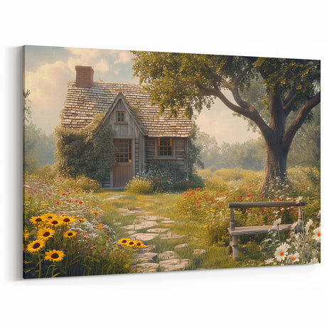Rustic Cottage Wall Art - Floral Garden Canvas Print for Nature Decor