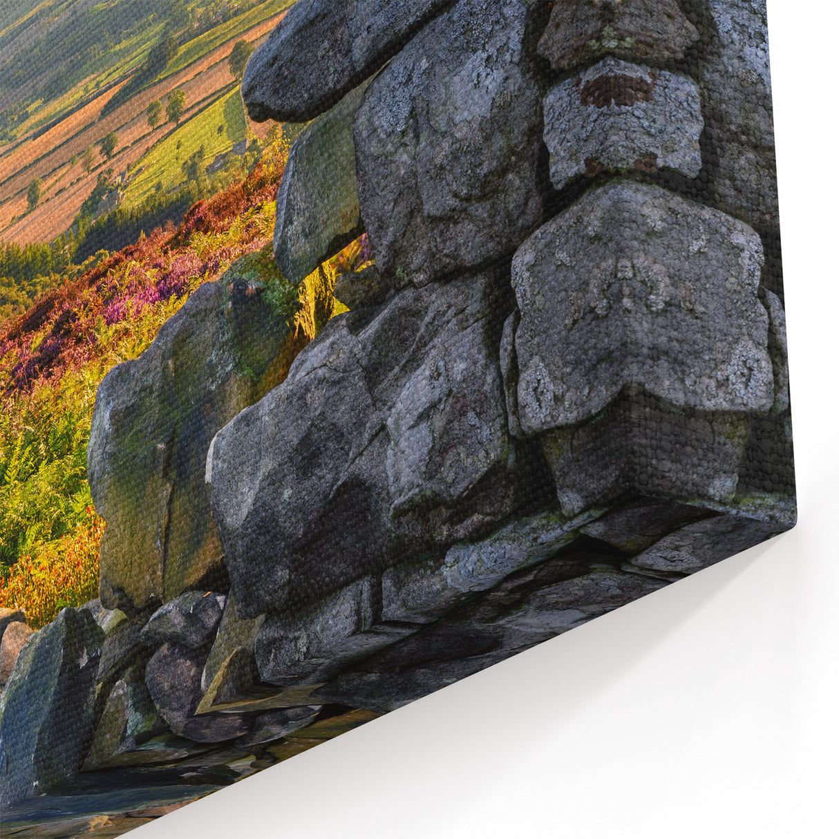 Countryside Wall Art - Scenic Stone Wall and Rolling Fields Canvas