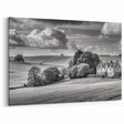 Black and White Countryside Art - Manor House in Rolling Fields Canvas