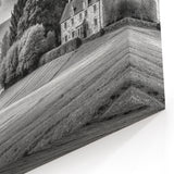 Black and White Countryside Art - Manor House in Rolling Fields Canvas