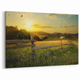 Countryside Sunset Wall Art - Rustic Fence and Meadow Canvas