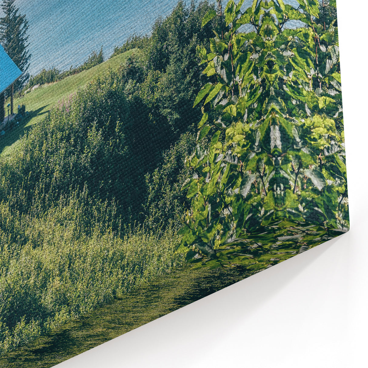 Scenic Lakeside Cabin Art - Rustic Countryside with Ocean View Canvas