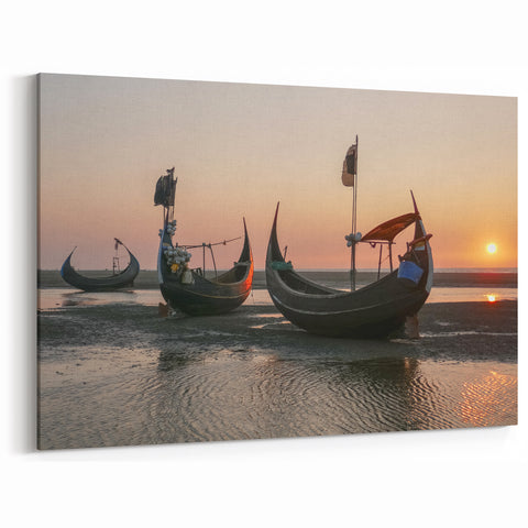 Sunset Fishing Boats - Nautical Seascape Wall Art with Coastal Charm