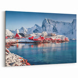 Serene Arctic Seascape Wall Art - Coastal Red Cottages Ocean View Print