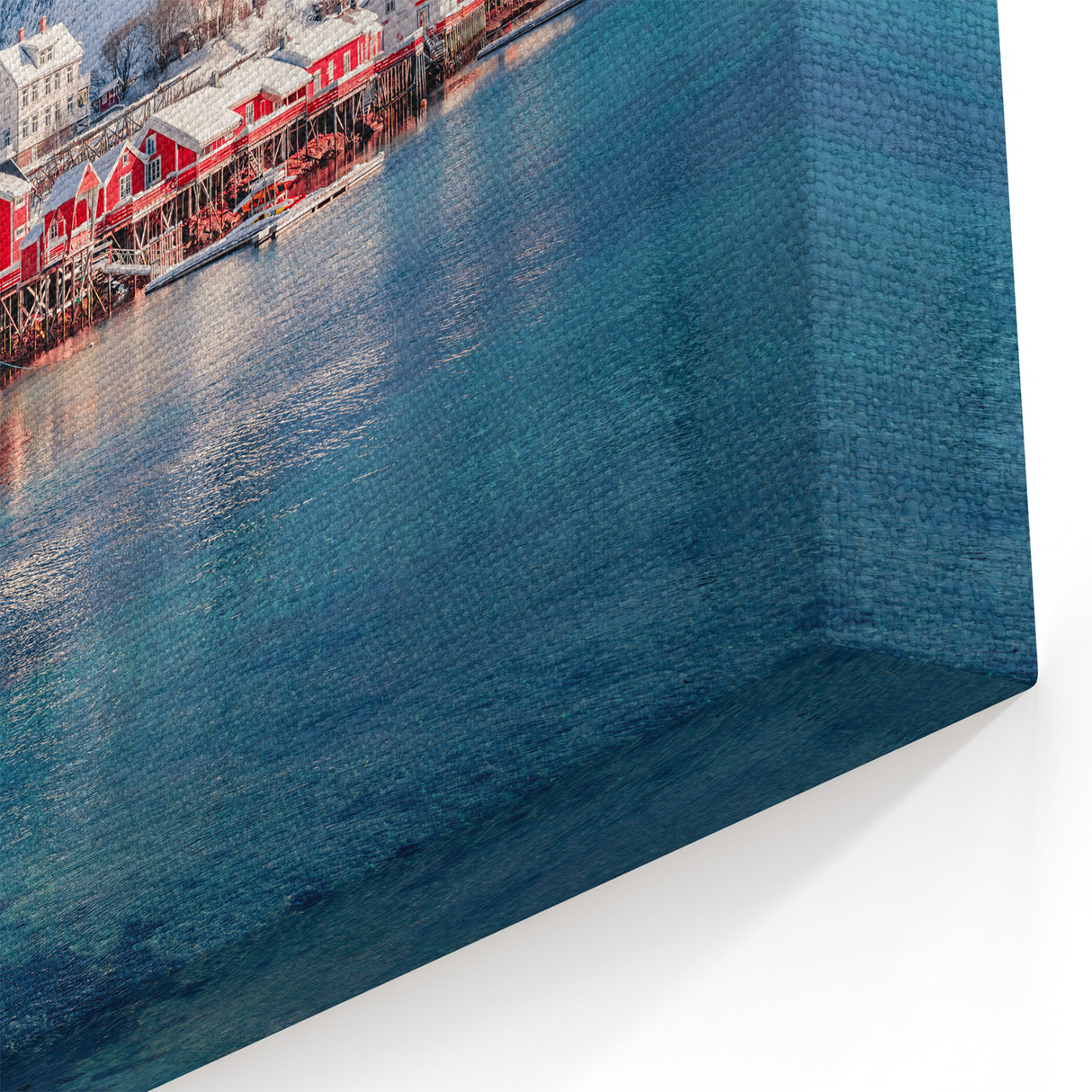 Serene Arctic Seascape Wall Art - Coastal Red Cottages Ocean View Print