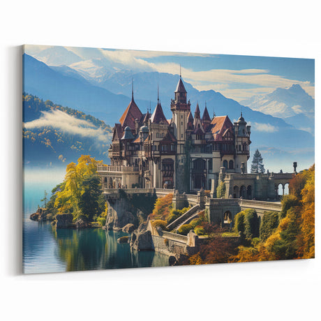 Majestic Mountain Castle Art Print - Scenic Architectural Wall Decor