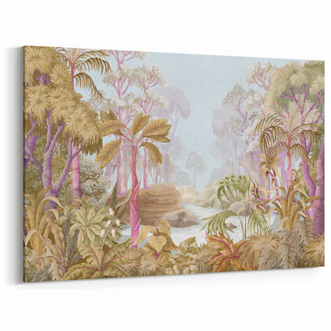 Pastel Rainforest Illustration Art - Dreamy Jungle Canvas Print - Nature Decor