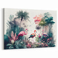 Elegant Flamingos in Lush Rainforest - Vibrant Tropical Canvas Print