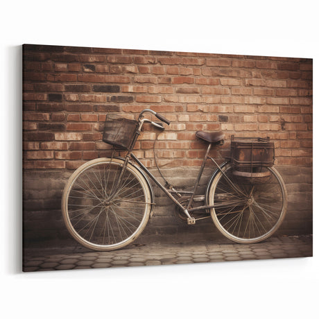 Vintage Bicycle & Brick Wall Art - Rustic Cycling-Themed Decor