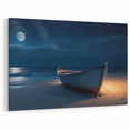 Moonlit Boat on Beach Canvas - Tranquil Nighttime Coastal Art