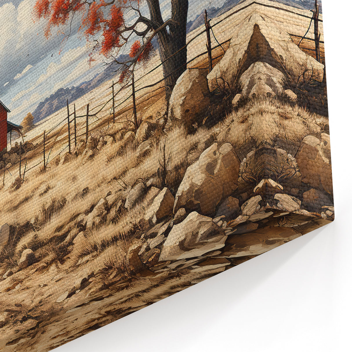 Rustic House Wall Art - Red Barn Canvas Print with Countryside Charm