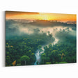 Misty Rainforest River at Sunrise - Serene Tropical Landscape Art