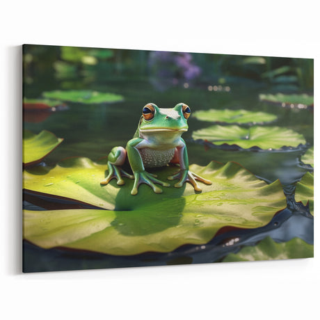 Charming Rainforest Frog on Lily Pad - Serene Tropical Nature Art
