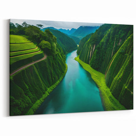 Majestic Rainforest River Valley - Serene Tropical Landscape Wall Art