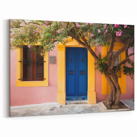 Blue Door Wall Art - Vibrant Door Canvas Print with Yellow Accents