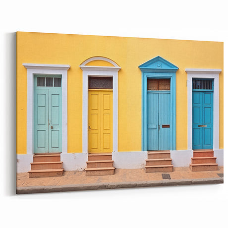 Colorful Door Wall Art - Bright Yellow and Blue Door Canvas Print