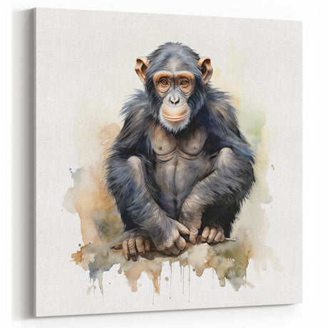 Watercolor Chimpanzee Portrait - Primate Wildlife Canvas Art Decor