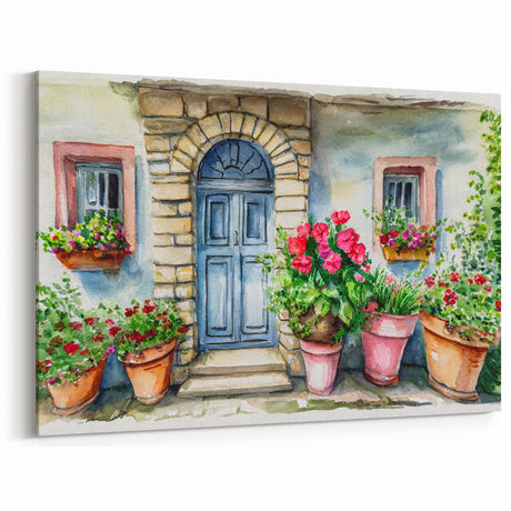 Watercolor Door Wall Art - Floral Cottage Door Canvas Print