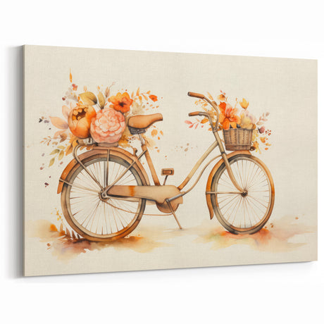 Watercolor Bicycle & Flowers Art - Elegant Cycling-Themed Wall Decor