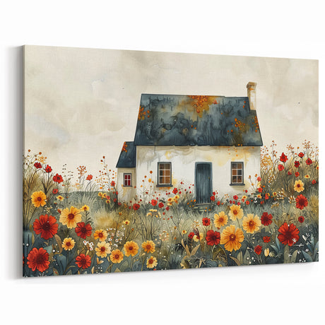 Whimsical Floral Cottage Wall Art - Rustic Framed Canvas Print