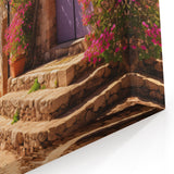 Charming Village Street Wall Art - Lavender Door and Floral Canvas Print