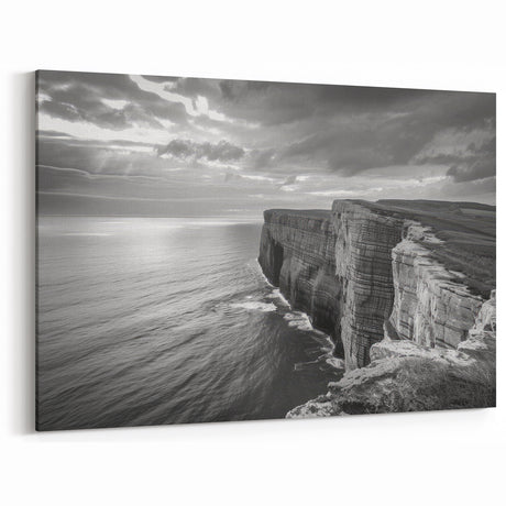Dramatic Cliffside Seascape Art - Black and White Coastal Print