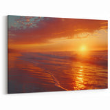 Golden Sunset Beach Seascape Art - Coastal Canvas Print
