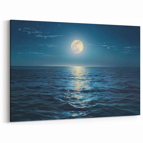 Moonlit Ocean Seascape Art - Tranquil Night Coastal Canvas Print