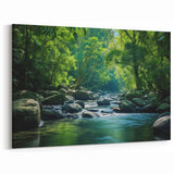 Tranquil Rainforest River - Serene Tropical Jungle Landscape Art