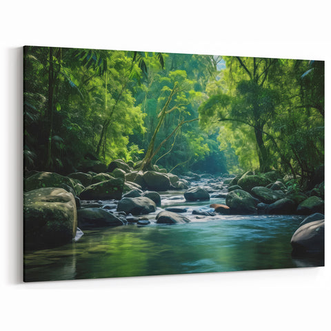 Tranquil Rainforest River - Serene Tropical Jungle Landscape Art
