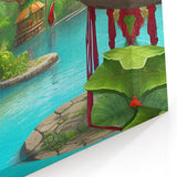 Vibrant Rainforest Birds by Lagoon - Colorful Tropical Paradise Art