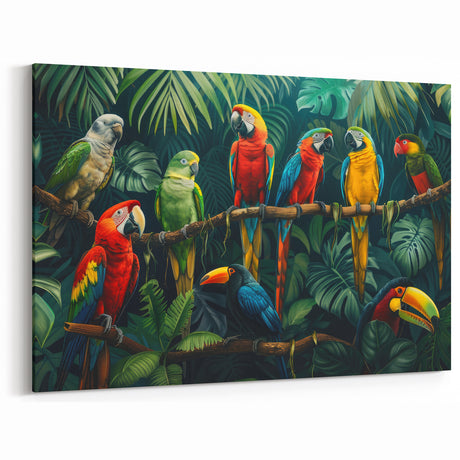 Vibrant Parrots in Rainforest - Colorful Tropical Bird Wall Art
