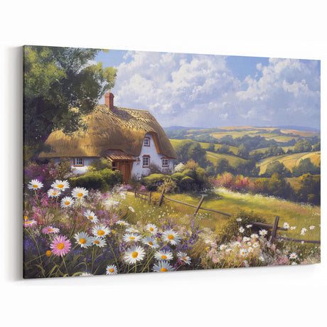 Charming Cottage Wall Art - Countryside Canvas Print for Rustic Decor