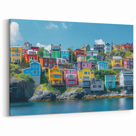 Vibrant Coastal Village Wall Art - Colorful Houses Canvas Print for Decor