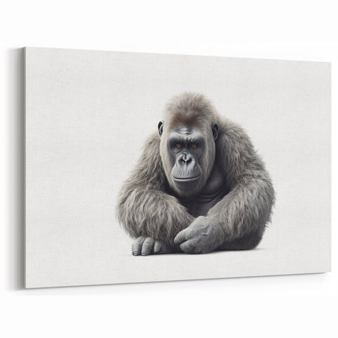 Calm Gorilla Art - Primate Sitting Portrait on White Canvas Print