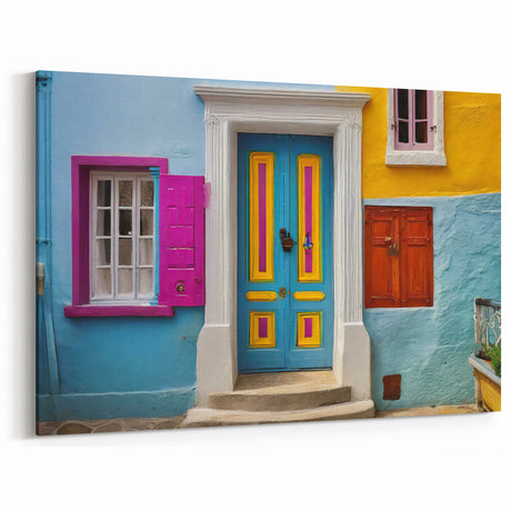 Colorful Vintage Door Wall Art - Vibrant Architectural Canvas Print
