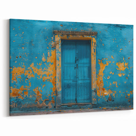 Vintage Blue Door Wall Art - Rustic Textured Architectural Print