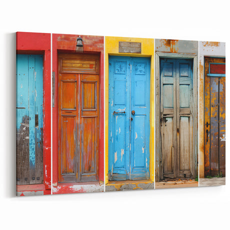 Rustic Door Collage Wall Art - Vibrant Vintage Architectural Print