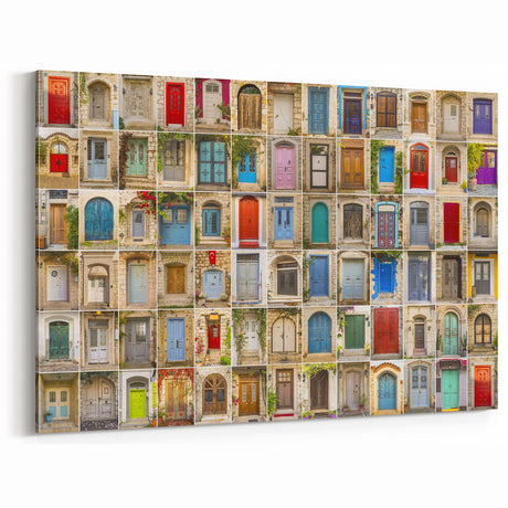 Colorful Door Collage Wall Art - Eclectic Architectural Canvas Print