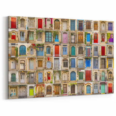 Colorful Door Collage Wall Art - Eclectic Architectural Canvas Print