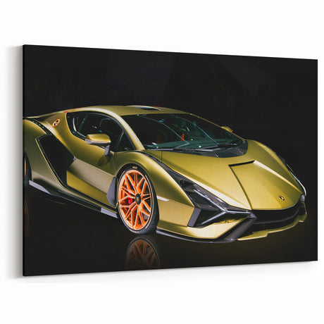 Exotic Gold Lamborghini Supercar Canvas – Modern Sports Car Wall Art
