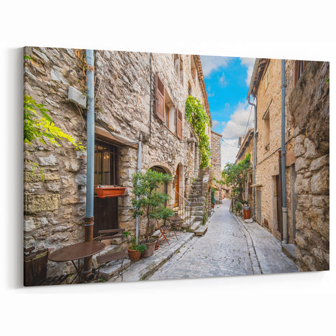 Charming Rustic Street Scene Art - Cobblestone Alleyway Canvas Print