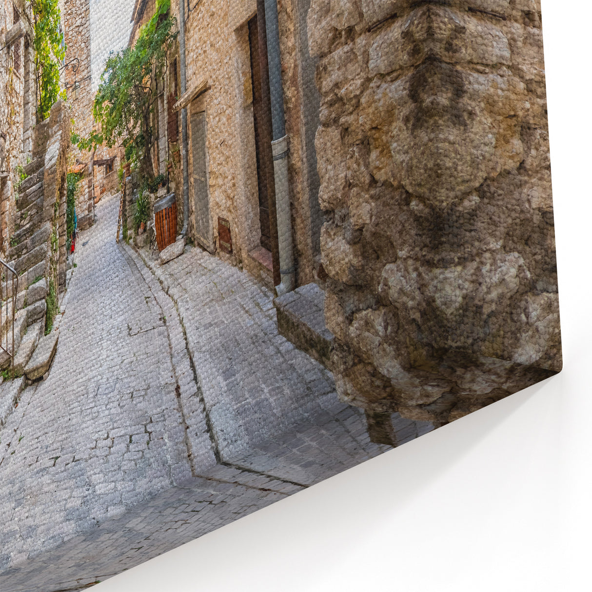 Charming Rustic Street Scene Art - Cobblestone Alleyway Canvas Print