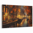 Autumn Evening Canal Street Scene Art - Cozy Urban Canvas Print
