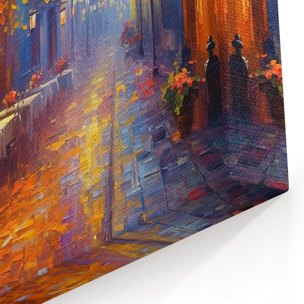 Vibrant Autumn Street Café Scene Art - Colorful Cityscape Canvas