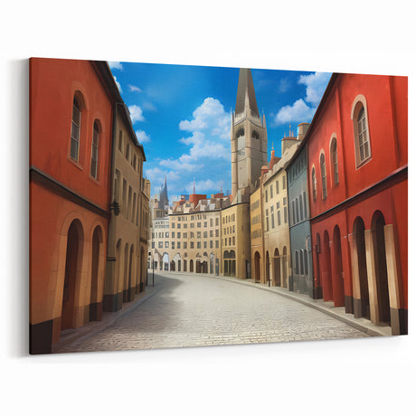 Vibrant Urban Street Scene Art - Colorful European Cityscape Canvas