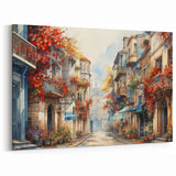 Charming Floral Street Scene Art - Colorful European Cityscape Canvas